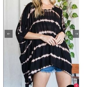 .GOLDSPARK Brown Striped Tie DyeDolman Sleeve Tunic Made in USA size Large.